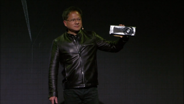 Jen-Hsun Huang zeigt die GTX 1080. (Bild: Nvidia)