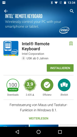 Das Intel Remote Keyboard f&uuml;rs Smartphone  (Screenshot: Golem.de)