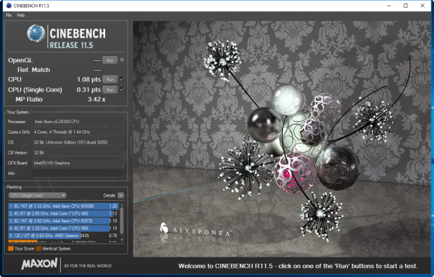 Cinebench R11.5 auf dem Compute Stick (Screenshot: Golem.de)