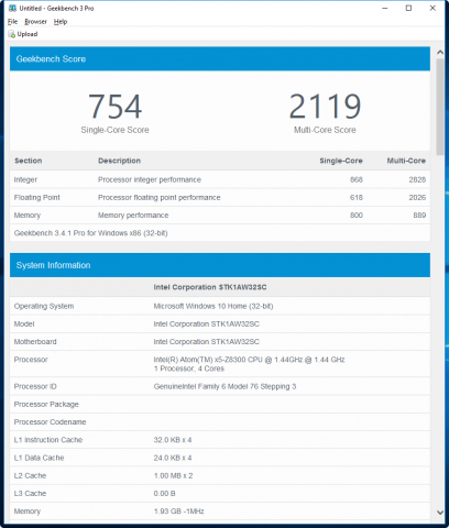 Geekbench 3 auf dem Compute Stick (Screenshot: Golem.de)