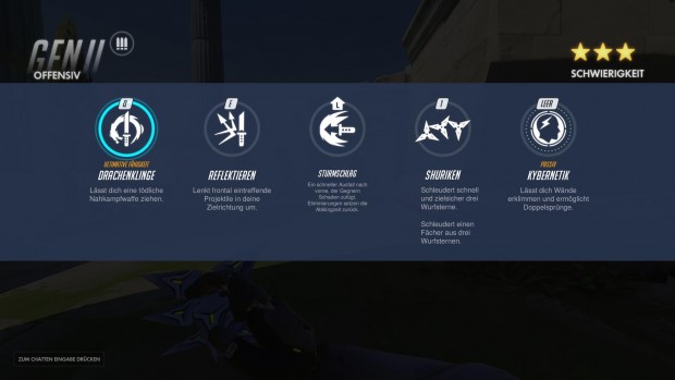 Die Spezialfähigkeiten jedes Helden werden auf einer Übersichtsseite vorgestellt. (Screenshot: Golem.de)
