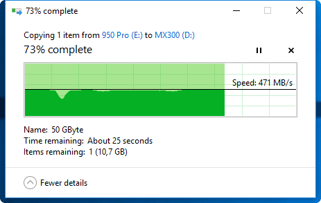 Große Dateien legt die MX300 im SLC-Puffer ab (Screenshot: Marc Sauter/Golem.de)