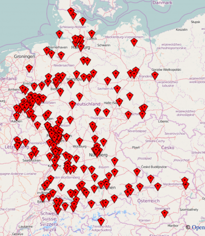 Orte der Messstationen in Europa im Juni 2016 (Screenshot: Alexander Merz/Golem.de)