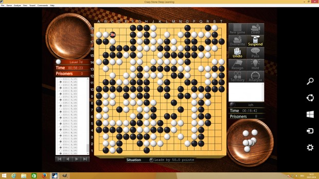 Ein Spiel auf der höchsten Stufe mit 9 Handicapsteinen. Gegen den großen Vorsprung fand der Computer keinen Weg, ausreichend Punkte zu gewinnen.