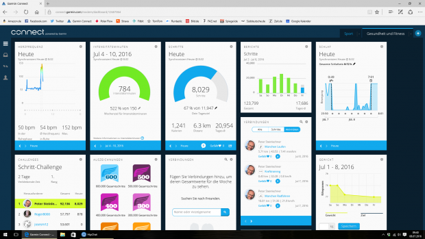 Die &Uuml;bersicht von Garmin Connect zeigt Massen von Daten. (Screenshot: Golem.de)