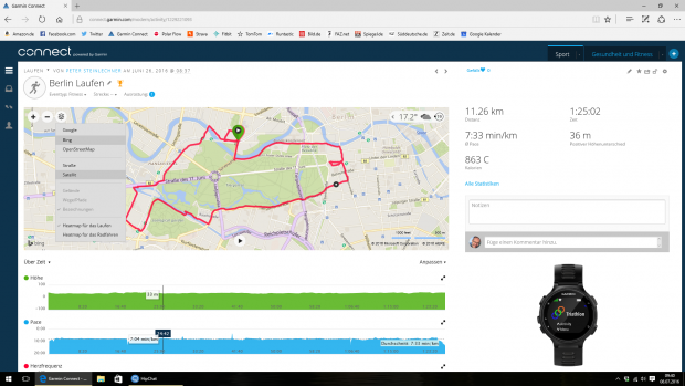 Karten bei Garmin Connect kommen bei Google Maps, Bing und Open Streetmap zum Einsatz. (Screenshot: Golem.de)