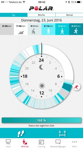 In der Polar-Flow-App ist der Tag als Kreis mit allen Aktivit&auml;tsarten gef&uuml;llt. (Screenshot: Golem.de)