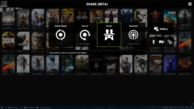 Unter Share verbirgt sich Capturing und Streaming. (Screenshot: Marc Sauter/Golem.de)
