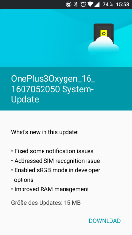 Bei Nutzern, die sich die Version 3.2.0 bereits installieren konnten, ist das neue Update nur 15 MByte groß. (Screenshot: Golem.de)