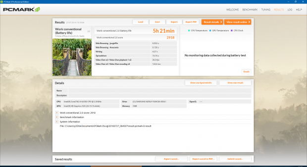 Akkulaufzeit des neuen Thinkpads mit dem PCMark8 (Screenshot: Marc Sauter/Golem.de)