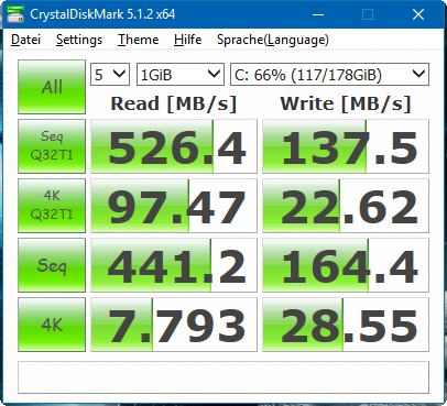 ... auch der Crystal Disk Mark. (Screenshot: Marc Sauter/Golem.de)