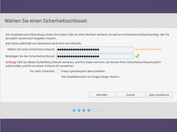Verschlüsselung: Wie üblich muss der Schlüssel zwei Mal eingegeben und validiert werden. (Bild: Screenshot Valentin Höbel)