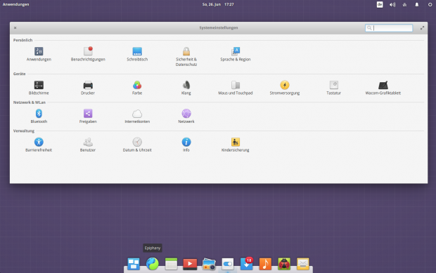 Kontrollzentrum von Elementary OS (Bild: Screenshot Valentin Höbel)