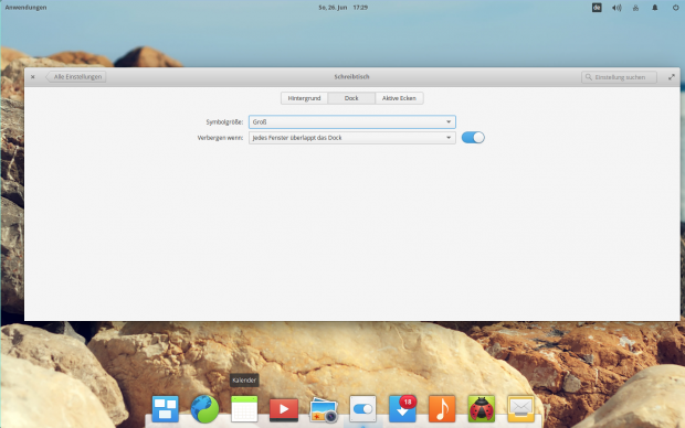 Das Anwendungs-Dock kann etwas angepasst werden. (Bild: Screenshot Valentin Höbel)