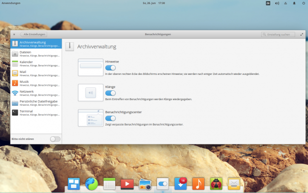 Einstellungen für die Benachrichtigungen auf dem Desktop. (Bild: Screenshot Valentin Höbel)