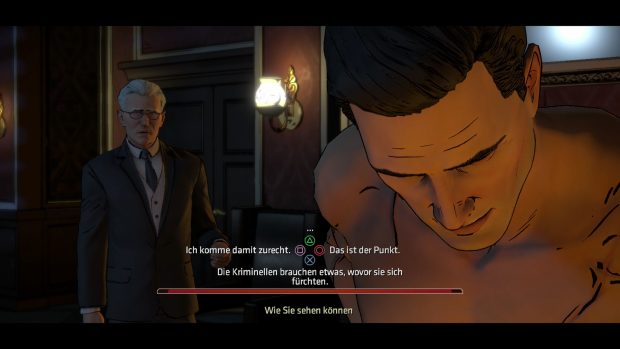 Im Gespräch mit Butler Alfred muss sich Bruce entscheiden... (Screenshot: Golem.de)