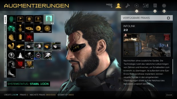 Agent Jensen verfügt über eine Reihe neuer Augmentierungen. (Screenshot: Golem.de)