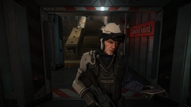 In den Straßen muss der Agent regelmäßig seinen Ausweis vorzeigen. (Screenshot: Golem.de)