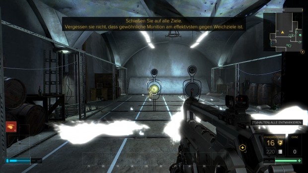 Auf dem Schießstand lernen wir den Umgang mit unseren Waffen kennen. (Screenshot: Golem.de)