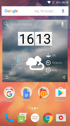 ... CM 13 mit dem Google-Now-Launcher ziemlich ähnlich - bis auf die unterschiedliche Bestückung mit Widgets und Icons. (Screenshot: Golem.de)