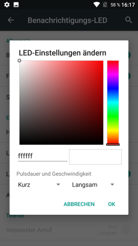 Bei CM 13 ist der verfügbare Farbraum größer, zudem können die Frequenz und die Art des Blinkens bestimmt werden. (Screenshot: Golem.de)