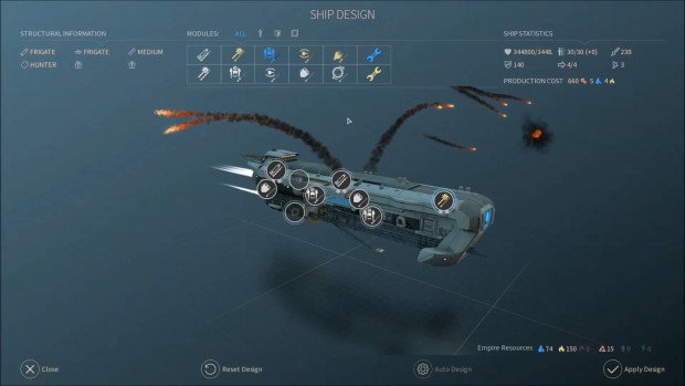 Der Ausr&uuml;stungsbildschirm f&uuml;r Raumschiffe in Endless Space 2 (Screenshot: Golem.de)
