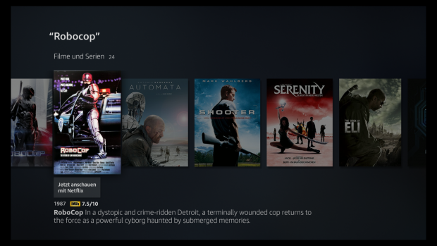 In der Fire-TV-Sprachsuche erscheinen auch Netflix-Inhalte. (Screenshot: Golem.de)