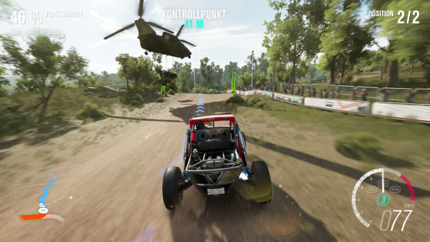 Der Gegner h&auml;ngt in diesem Rennen am Heli. (Screenshot: Golem.de)
