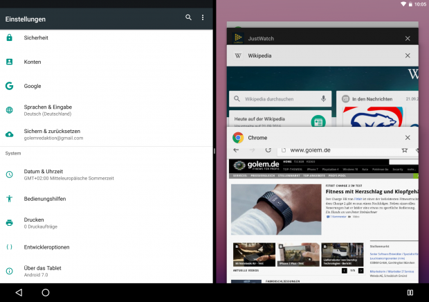 Im rechten Bereich kann die App gewechselt werden, links ist sie fest. (Screenshot: Golem.de)