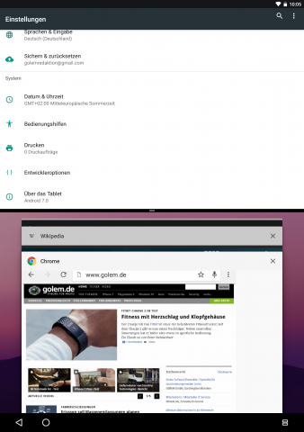 Der Zweifensterbetrieb im Hochformat auf einem Pixel C (Screenshot: Golem.de)