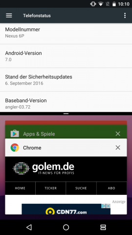 Im unteren Bereich lassen sich beliebige Apps aufruefen, der obere Bereich ist schon festgelegt. (Screenshot: Golem.de)