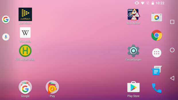 Der Startbildschirm von Android 7.0 im Querformat auf einem Nexus 6P (Screenshot: Golem.de)
