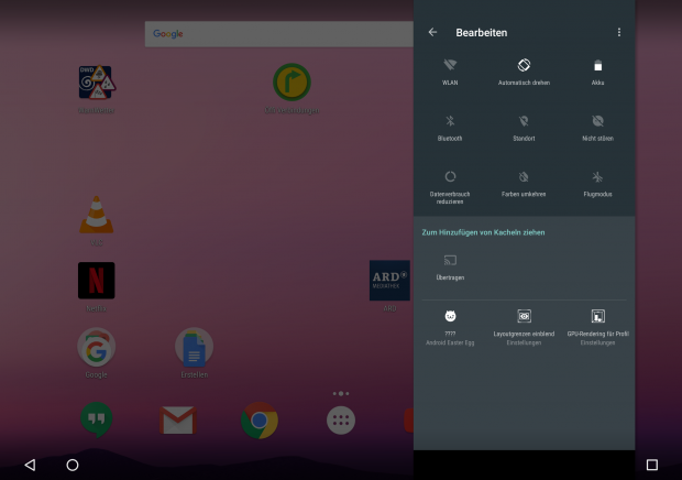 Jetzt lassen sich die Schnelleinstellungen vom Nutzer bestimmen. (Screenshot: Golem.de)