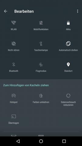 Ganz voll wird es auf dem Smartphone-Display, wenn die Schnelleinstellungen ver&auml;ndert werden. (Screenshot: Golem.de)