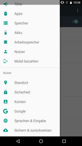 Auf dem Smartphone hilft das Seitenmen&uuml;, direkt in andere Einstellungen zu wechseln. (Screenshot: Golem.de)