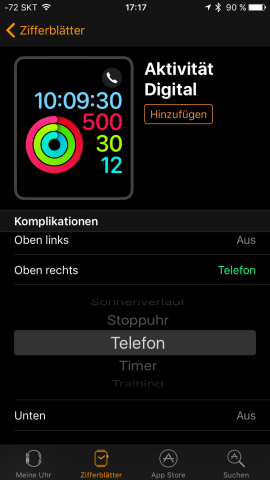 ... und auch Komplikationen lassen sich einstellen. Das geht schneller als auf der Uhr. (Screenshot: Golem.de)
