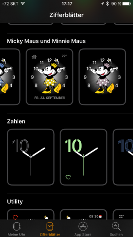 In der Auflistung sind auch Konfigurationsvorschläge zu sehen. Eigentlich gibt es nur ein Minnie-Maus-Zifferblatt.(Screenshot: Golem.de)
