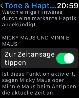 Die Zeitansage geht nur mit den Disney-Zifferblättern. (Screenshot: Golem.de)