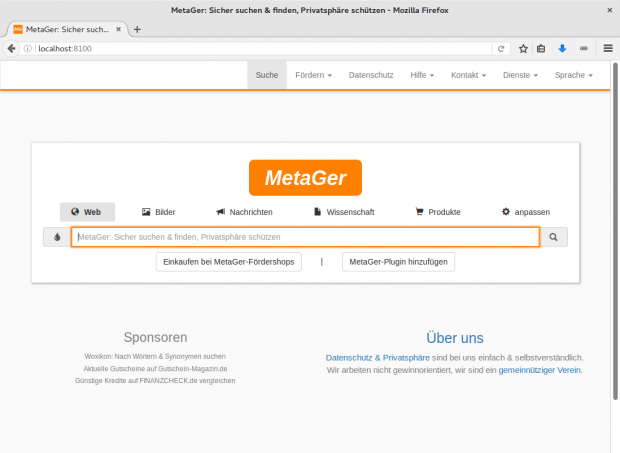 Die Suchmaske von Metager. (Screenshot: Golem.de/Jan Weisensee)