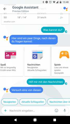 Der in Allo integrierte Google Assistant versteht mittlerweile auch Eingaben auf Deutsch. (Screenshot: Golem.de)