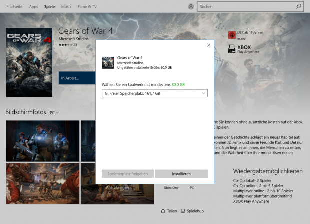 Das Spiel belegt satte 80 GByte (Screenshot: Golem.de)