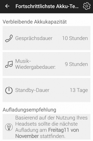 Die App schätzt die verbleibende Akkulaufzeit ... (Screenshot: Golem.de)