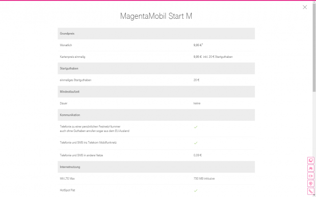 Auch in der Detailseite wird für die Prepaid-Tarife eine monatliche Laufzeit versprochen. (Screenshot: Golem.de)