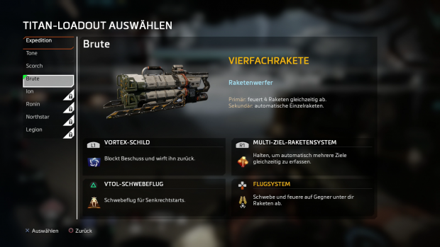 Im Verlauf der Kampagne können wir bei BT zwischen verschiedenen Loadouts wählen. (Screenshot PS4: Golem.de)