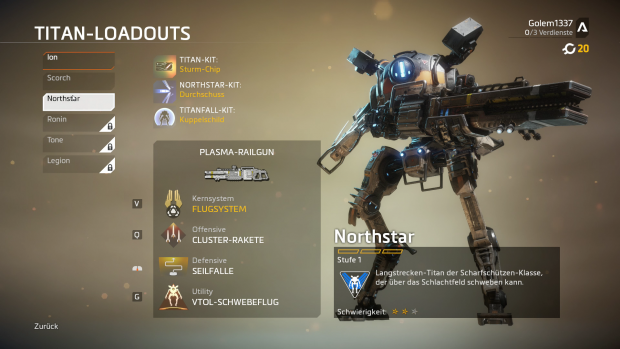 Mulitplayerspieler wählen zwischen sechs Titan-Klassen (Screenshot PC: Golem.de)