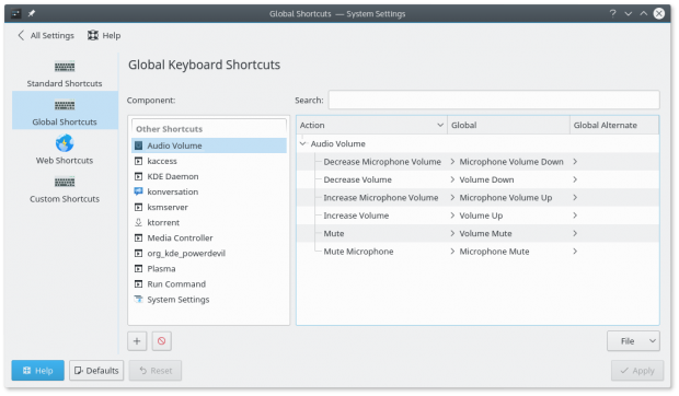 Die Konfiguration der globalen Tastenkürzel (Bild: KDE - CC-BY 3.0)