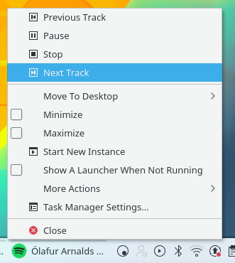 Ein Kontextmenü mit Mediasteuerung (Bild: KDE - CC-BY 3.0)