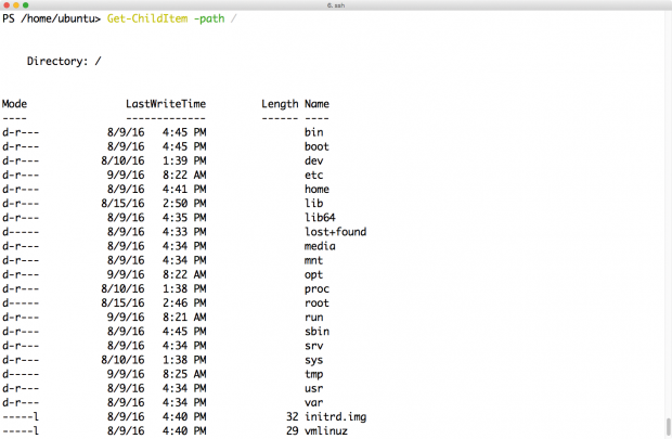 Get-Childitem ist ein klassisches Cmdlet, dessen Ausgabe der des schon von cmd.exe her bekannten dir gleicht. (Screenshot: Martin Loschwitz)