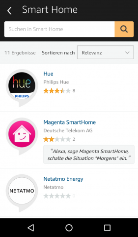 Über Smart-Home-Skills kann entsprechendes Zubehör eingebunden werden. (Screenshot: Golem.de)