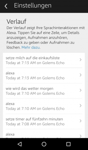 Im detaillierten Verlauf tauchen alle Sprachkommandos auf und können bei Bedarf einzeln gelöscht werden. (Screenshot: Golem.de)